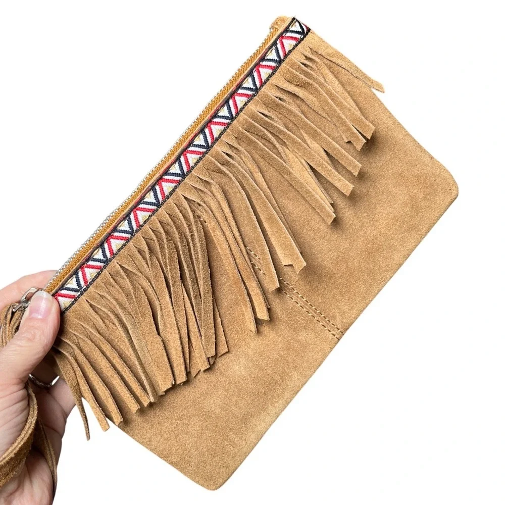 Boho Fringe Suede‎ Clutch Tan Southwestern Earthbound Trading Co